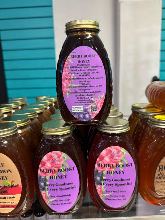 PUREPEACE Berry Boost Honey – Elderberry & Cherry Infused – 1 lb.
