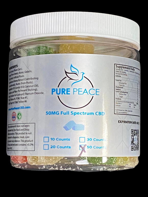 Pure Peace CBD Gummies - 50mg Full Spectrum - 50ct