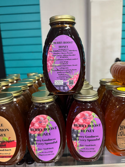 PUREPEACE Berry Boost Honey – Elderberry & Cherry Infused – 1 lb.