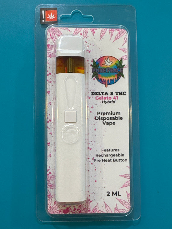 2 Gram Delta 8 THC Rechargeable Disposable Pen GELATO 41 Hybrid Pure Peace