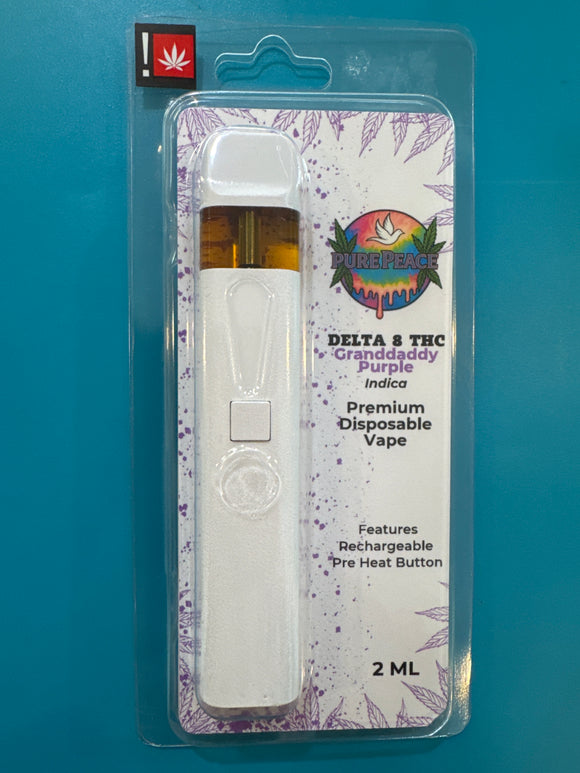 2 Gram Delta 8 THC Rechargeable Disposable Pen GRANDADDY PURPLE Indica Pure Peace