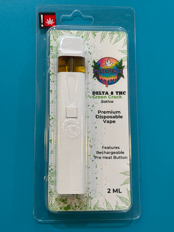 2 Gram Delta 8 THC Rechargeable Disposable Pen GREEN CRACK Sativa Pure Peace