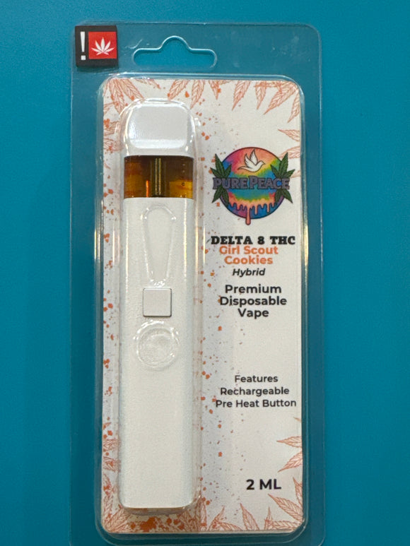 2 Gram Delta 8 THC Rechargeable Disposable Vape Pen Girl Scout Cookies Indica Pure Peace