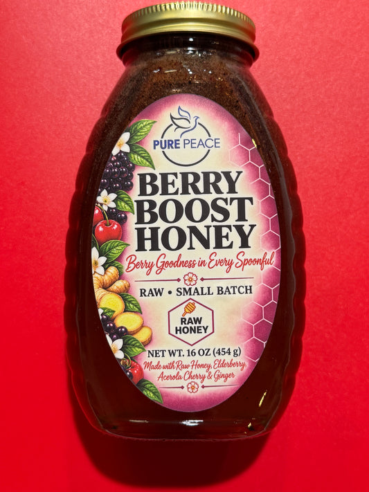 PUREPEACE Berry Boost Honey – Elderberry & Cherry Infused – 1 lb.