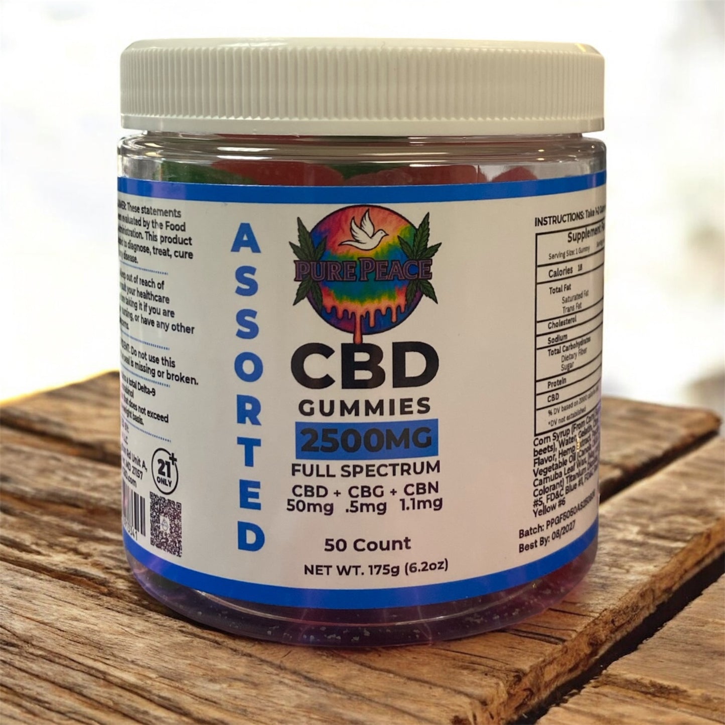 50MG Assorted CBD Gummies | Full Spectum| CBD + CBG + CBN PURE PEACE