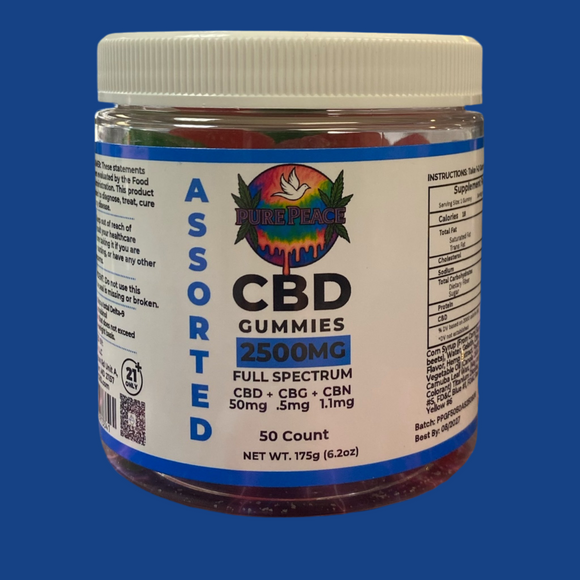 50MG Assorted CBD Gummies | Full Spectum| CBD + CBG + CBN PURE PEACE