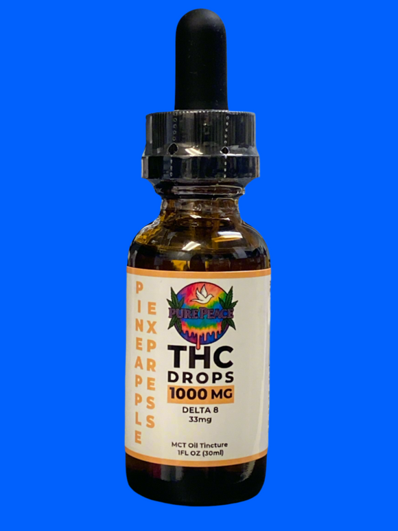 PURE PEACE THC DROPS 1000MG DELTA 8 - 33MG PER I ML DROP | PINEAPPLE EXPRESS | 1 FL OZ BOTTLE