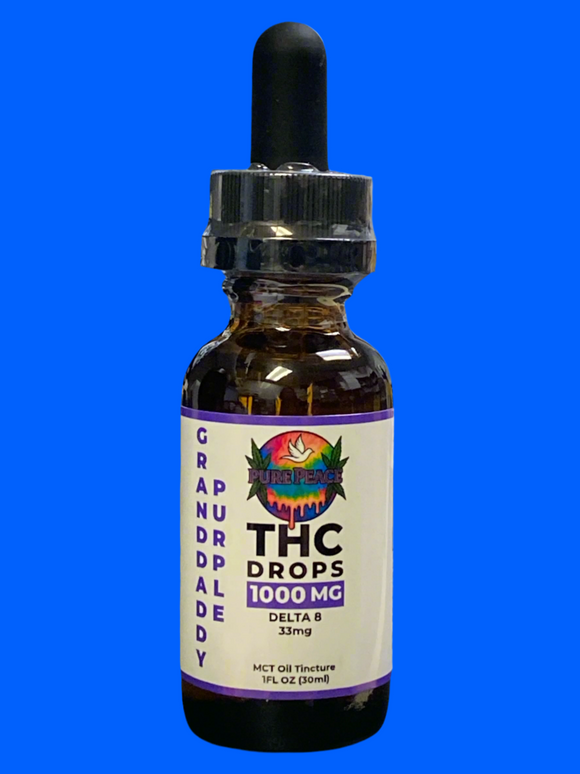 DELTA 8 THC DROPS 1000MG DELTA 8 - 33MG PER I ML DROP | GRANDDADDY PURPLE | 1 FL OZ BOTTLE PURE PEACE