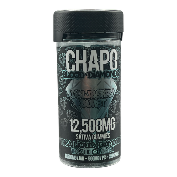 Chapo Blood Diamonds THCA + THCP + THCH + LIVE ROSIN Dewberry Burst Gummies - Sativa 500mg Per Gummy 12,500mg Per Container