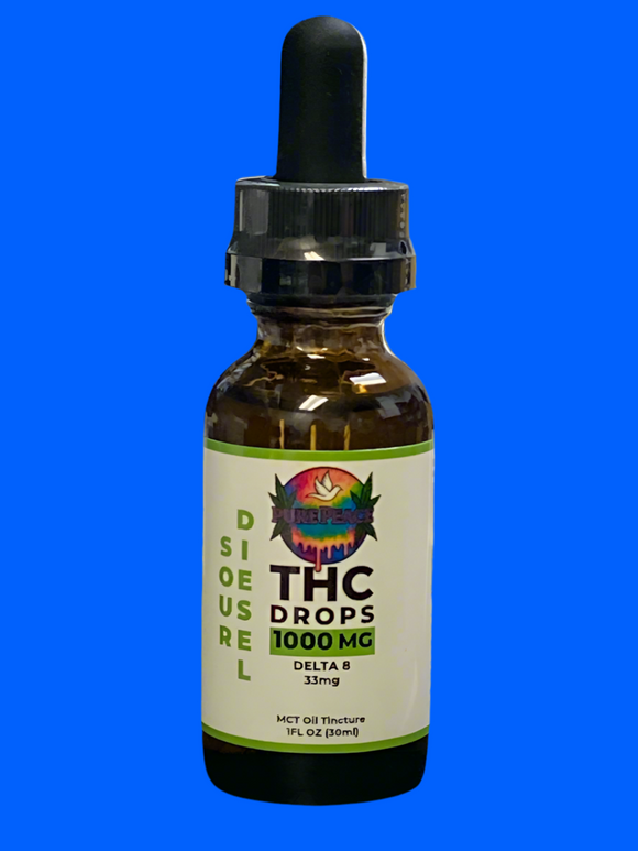 Delta 8 thc drops tincture bottle 1000MG - 33MG per 1 ml dropper | sour diesel | 1 fl oz - Pure Peace