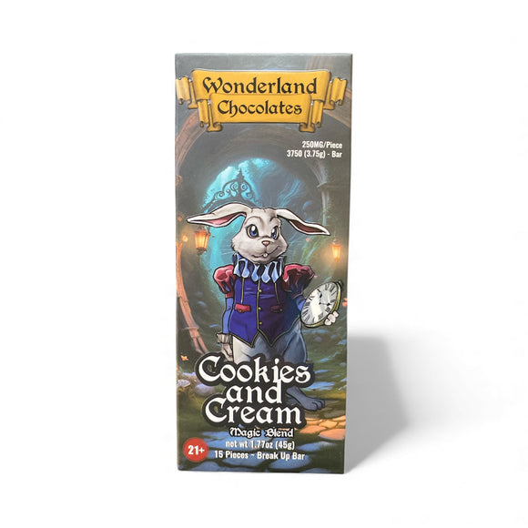 Wonderland Chocolates 250mg/piece 3750 (3.75g) 15-piece break up bar - Cookies and Cream Magic Blend